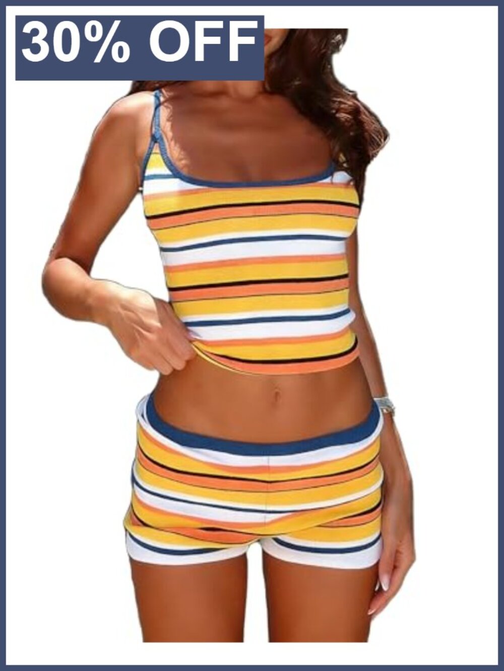 Crochet 2 Piece Short Set Striped Vest Top Sleeveless Beach Summer Outfit